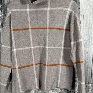 Tahari Women’s Tan and Orange Plaid Mock Neck Sweater